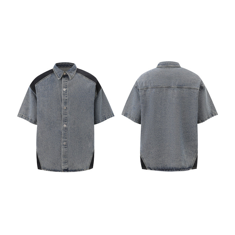 Retro Personalized Washed Short-sleeved Jeans Suit