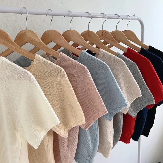 Square Collar Slimming Short-sleeved Sweater Top