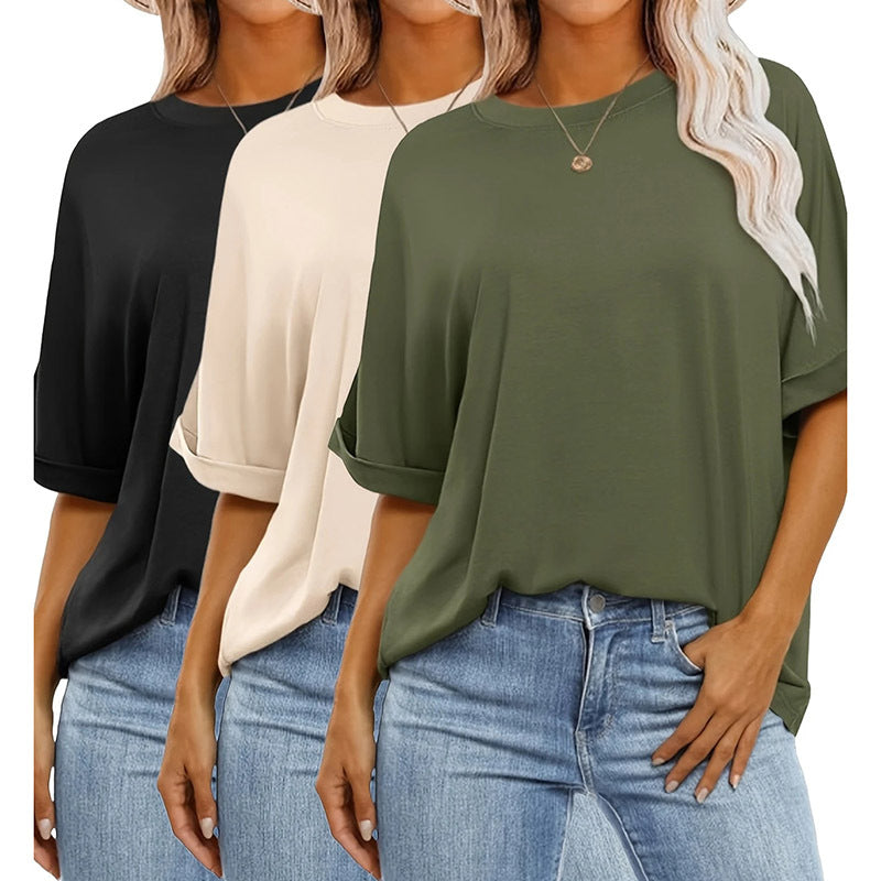 3 Pcs Women Oversized T-Shirt Short Sleeve Crew Neck