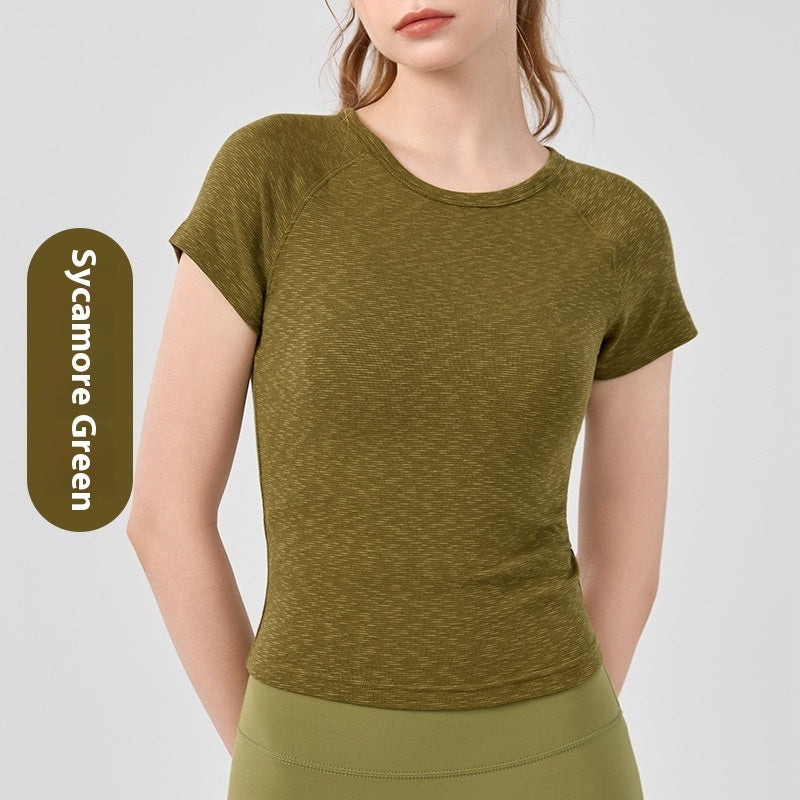 Yoga Clothing Top Women's Shoulder Round Neck Short Sleeve Base