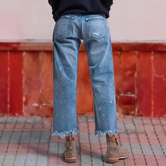 Women's Ripped Straight Stretch-free Jeans