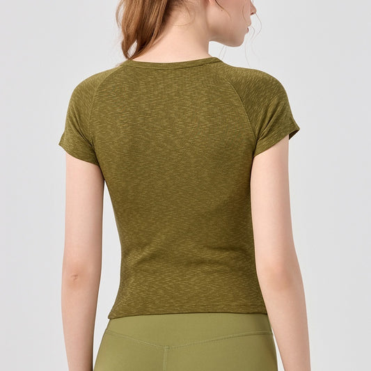 Yoga Clothing Top Women's Shoulder Round Neck Short Sleeve Base