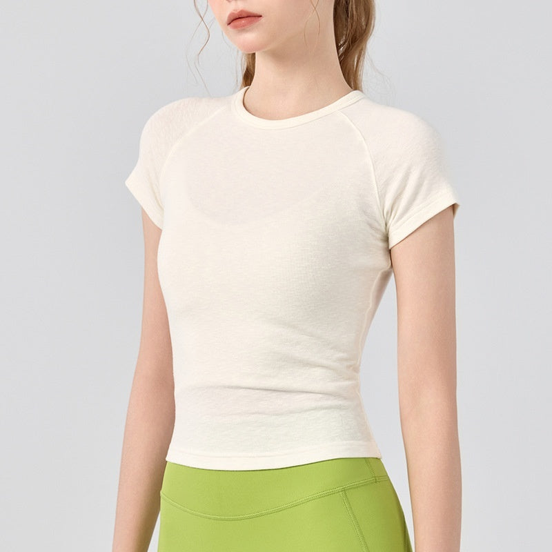 Yoga Clothing Top Women's Shoulder Round Neck Short Sleeve Base
