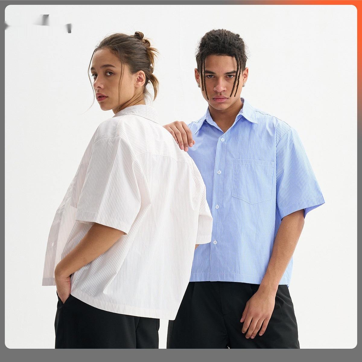 unisex's Loose Short Striped Shirt Short Sleeve