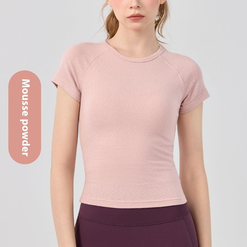 Yoga Clothing Top Women's Shoulder Round Neck Short Sleeve Base