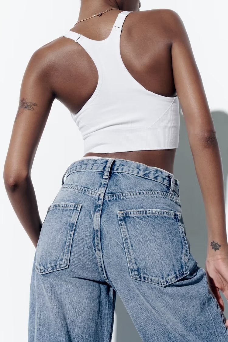 Women's Perforated Hole Decoration High Waist Wide Leg Jeans