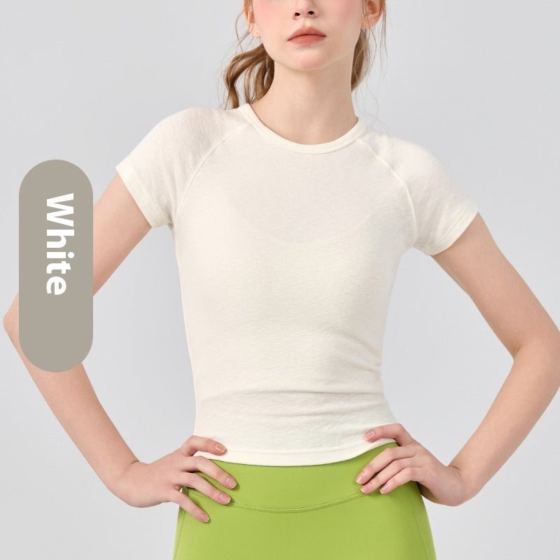 Yoga Clothing Top Women's Shoulder Round Neck Short Sleeve Base