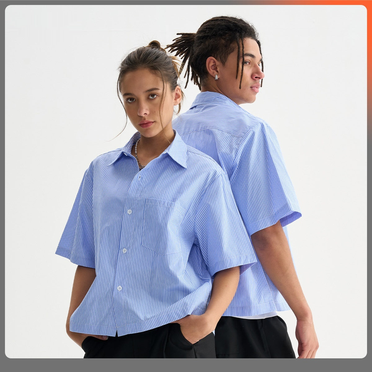 unisex's Loose Short Striped Shirt Short Sleeve