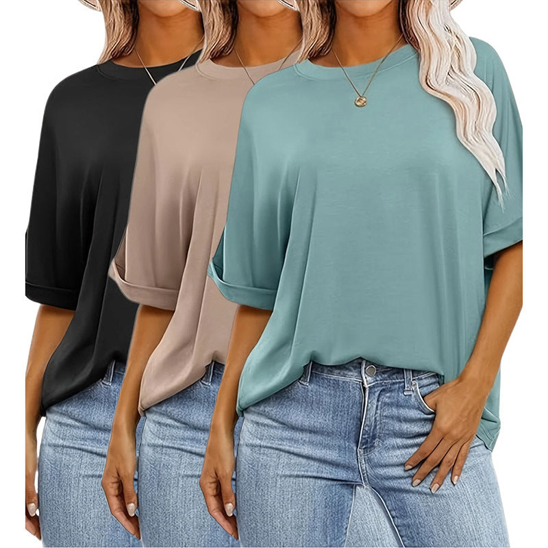 3 Pcs Women Oversized T-Shirt Short Sleeve Crew Neck
