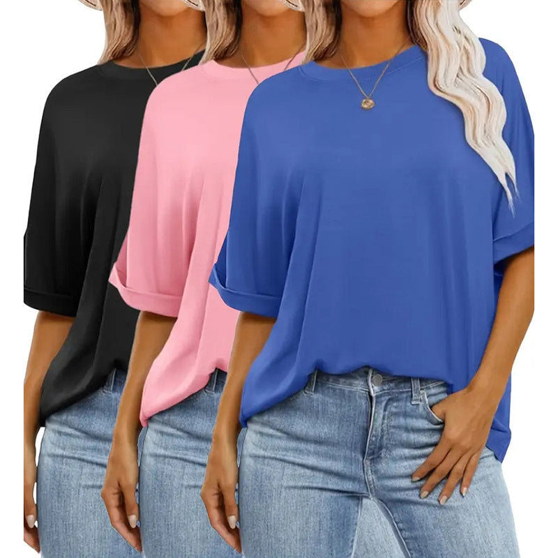 3 Pcs Women Oversized T-Shirt Short Sleeve Crew Neck