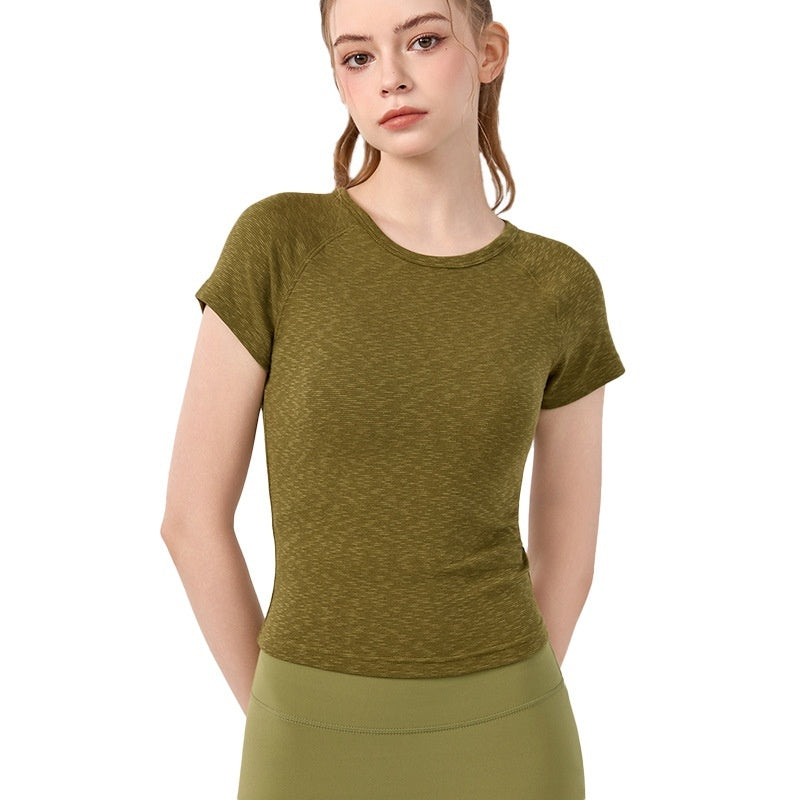 Yoga Clothing Top Women's Shoulder Round Neck Short Sleeve Base