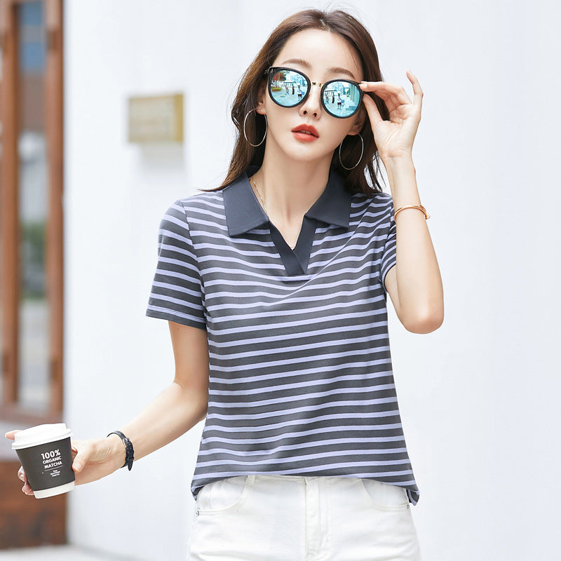 Women's Short Sleeve Korean Style  Loose All-match Round Neck Half Sleeve