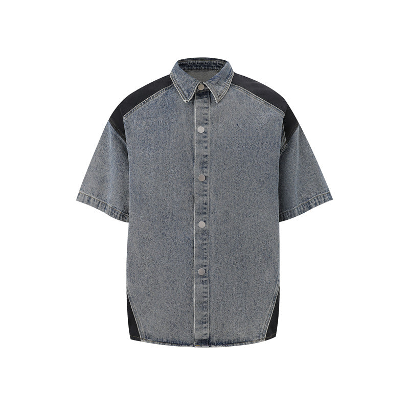 Retro Personalized Washed Short-sleeved Jeans Suit