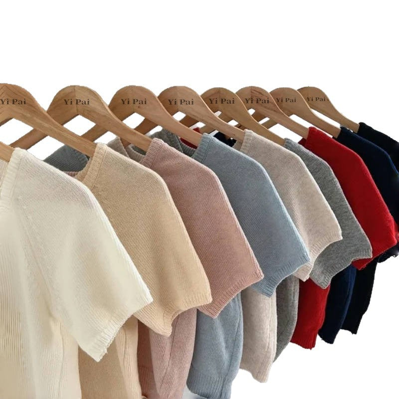Square Collar Slimming Short-sleeved Sweater Top
