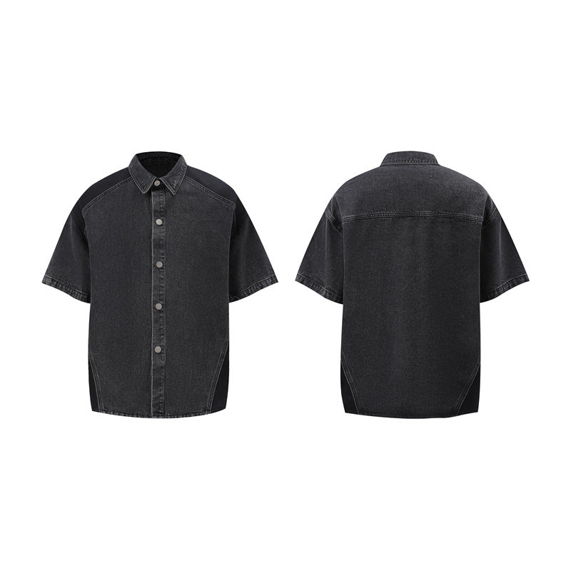 Retro Personalized Washed Short-sleeved Jeans Suit