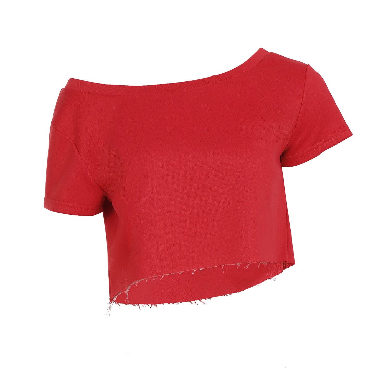 European And American Diagonal Collar Loose Crop Top Sports Midriff-baring Short Sleeve