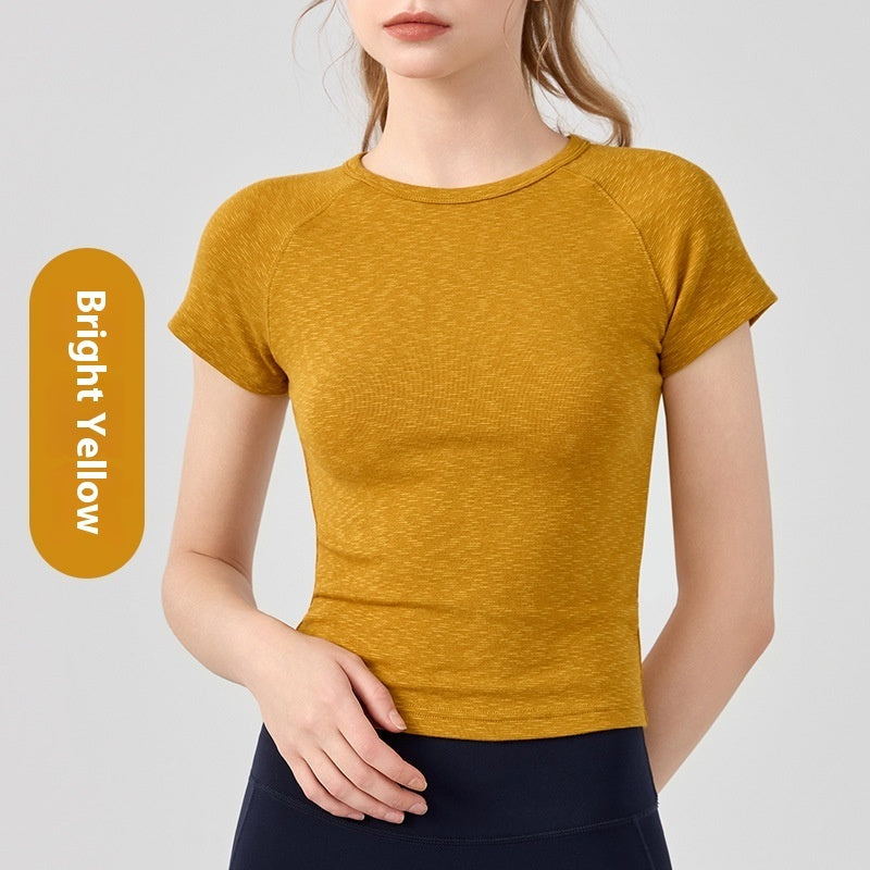 Yoga Clothing Top Women's Shoulder Round Neck Short Sleeve Base