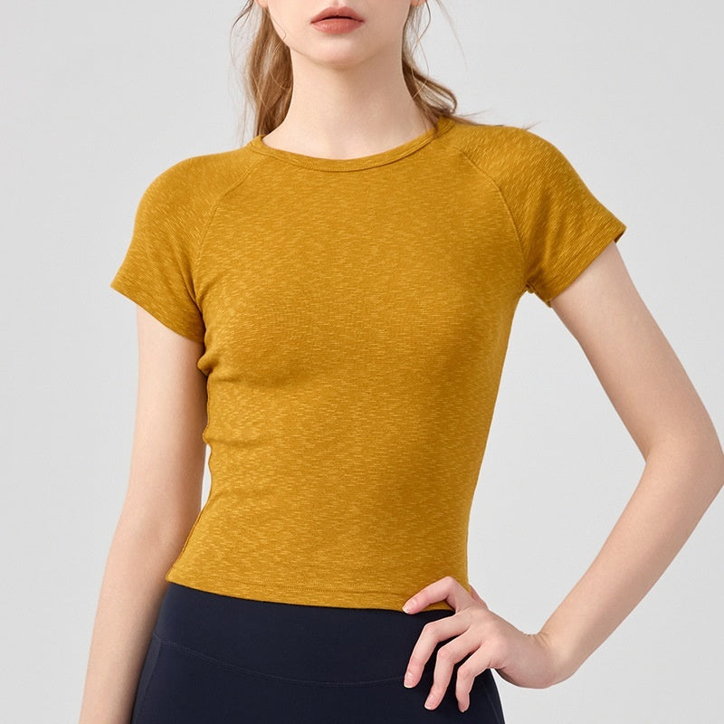 Yoga Clothing Top Women's Shoulder Round Neck Short Sleeve Base